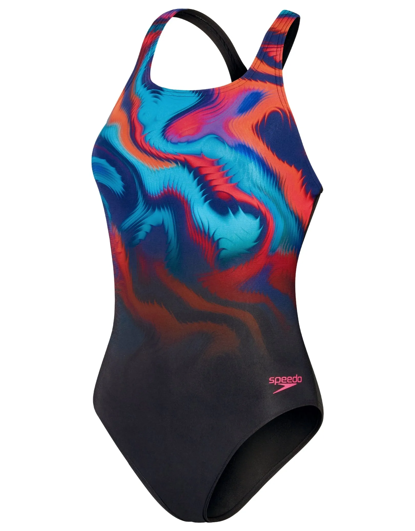 Speedo Digital Printed Medalist Swimsuit - Black/Pink