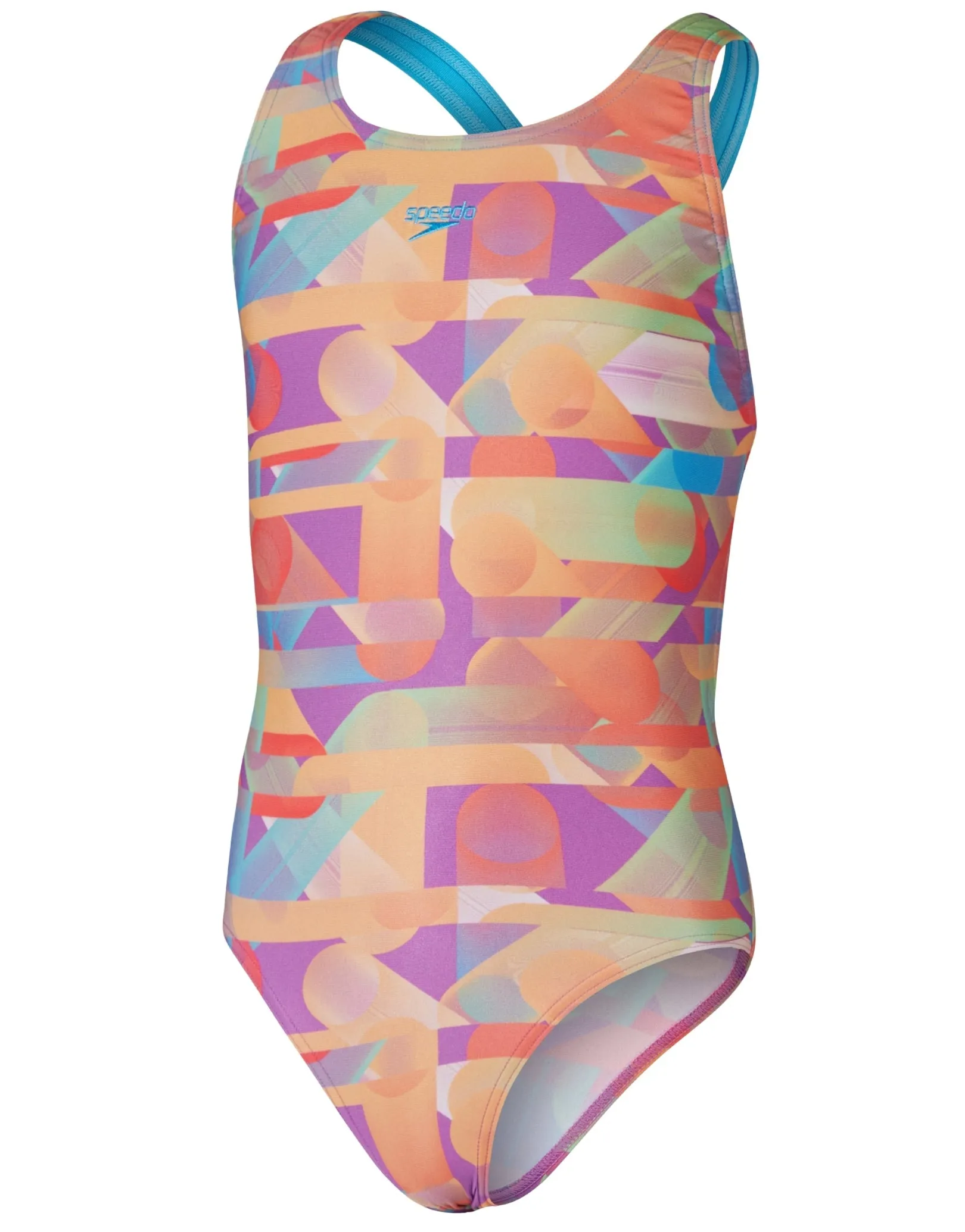 Speedo Girls Digital Allover Leaderback Swimsuit - Red/Orange