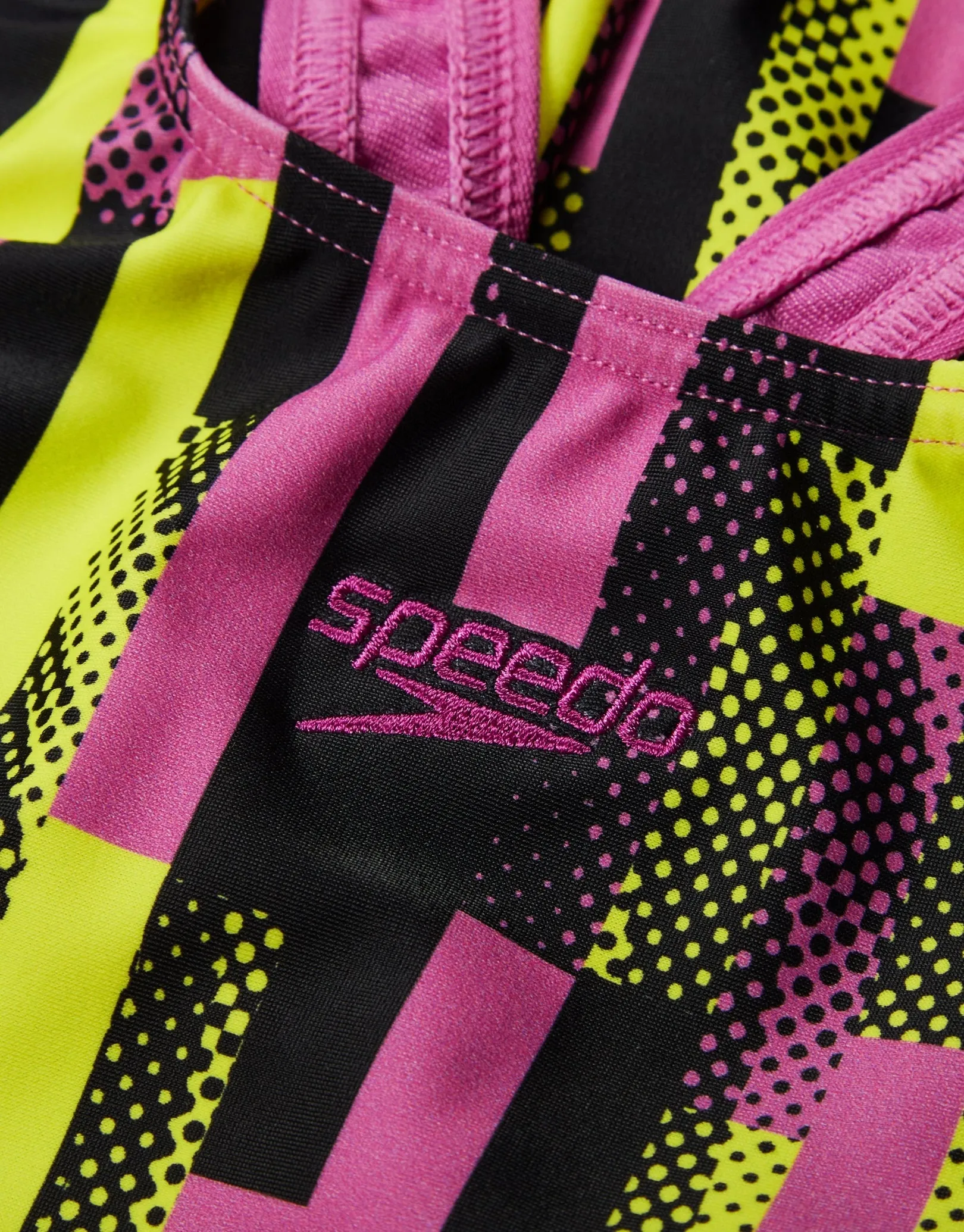 Speedo Girls Digital Allover Splashback Swimsuit - Black/Pink/Lemon