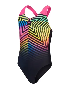 Speedo Girls Digital Placement Splashback Swimsuit - Black/Pink