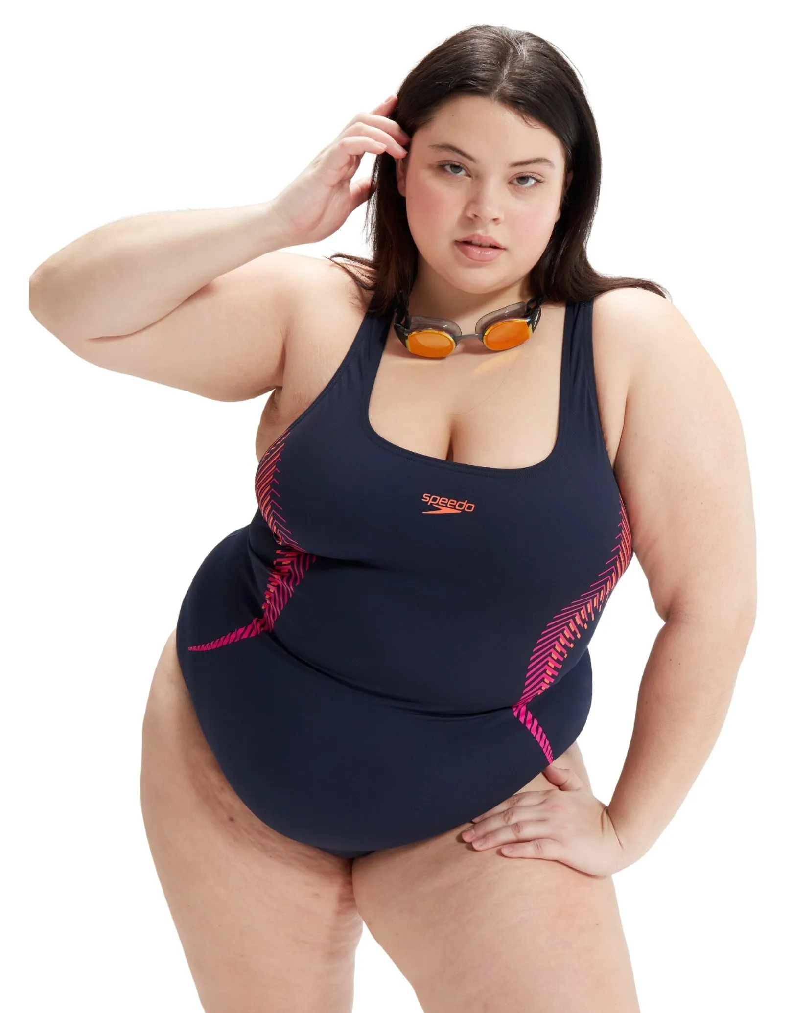 Speedo Placement Medalist Swimsuit - Navy/Pink