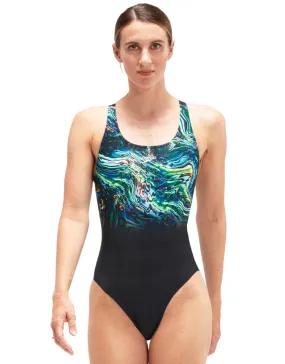 Speedo Placement Powerback Swimsuit - Black/Blue