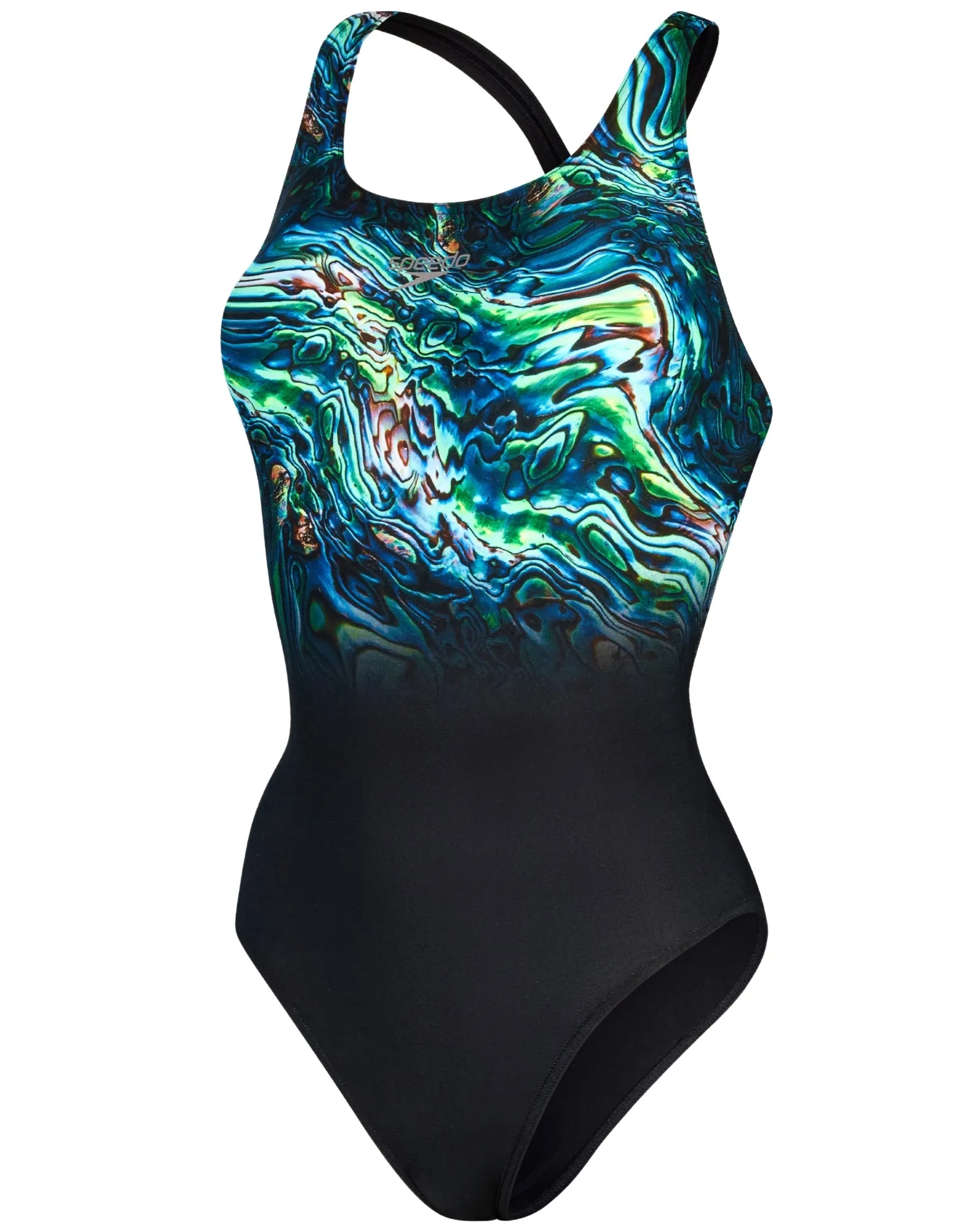 Speedo Placement Powerback Swimsuit - Black/Blue