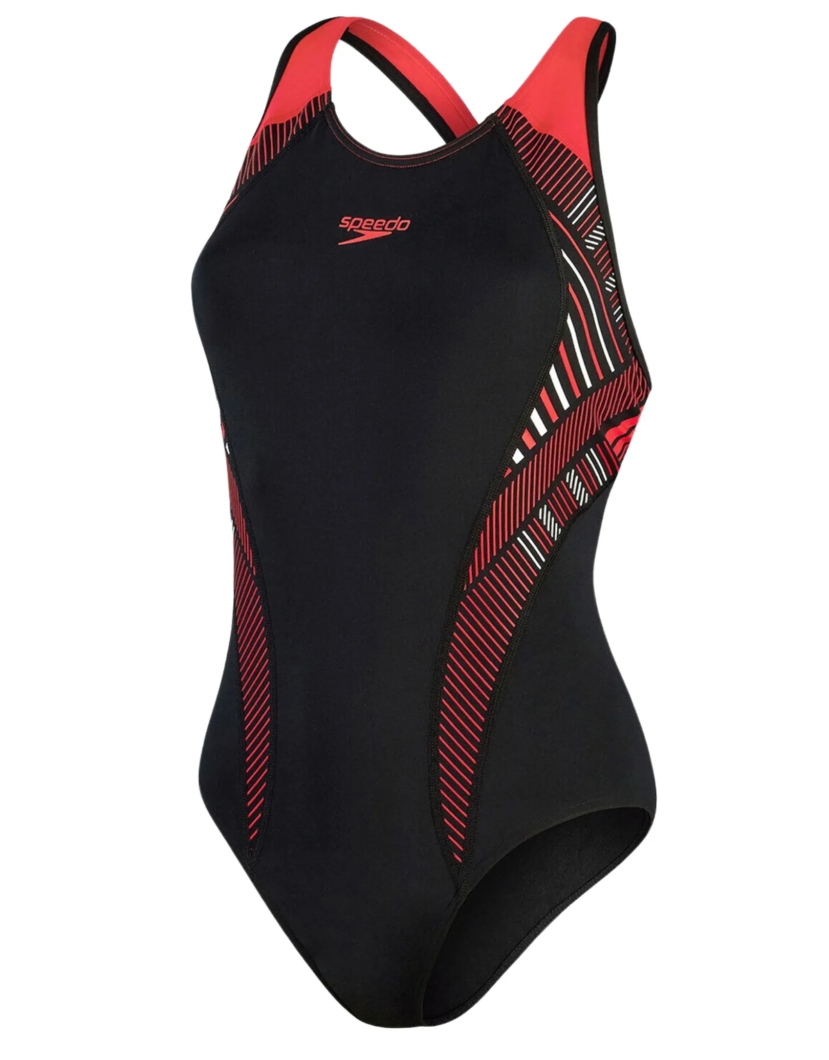 Speedo Placement Print Laneback Swimsuit - Black/Red