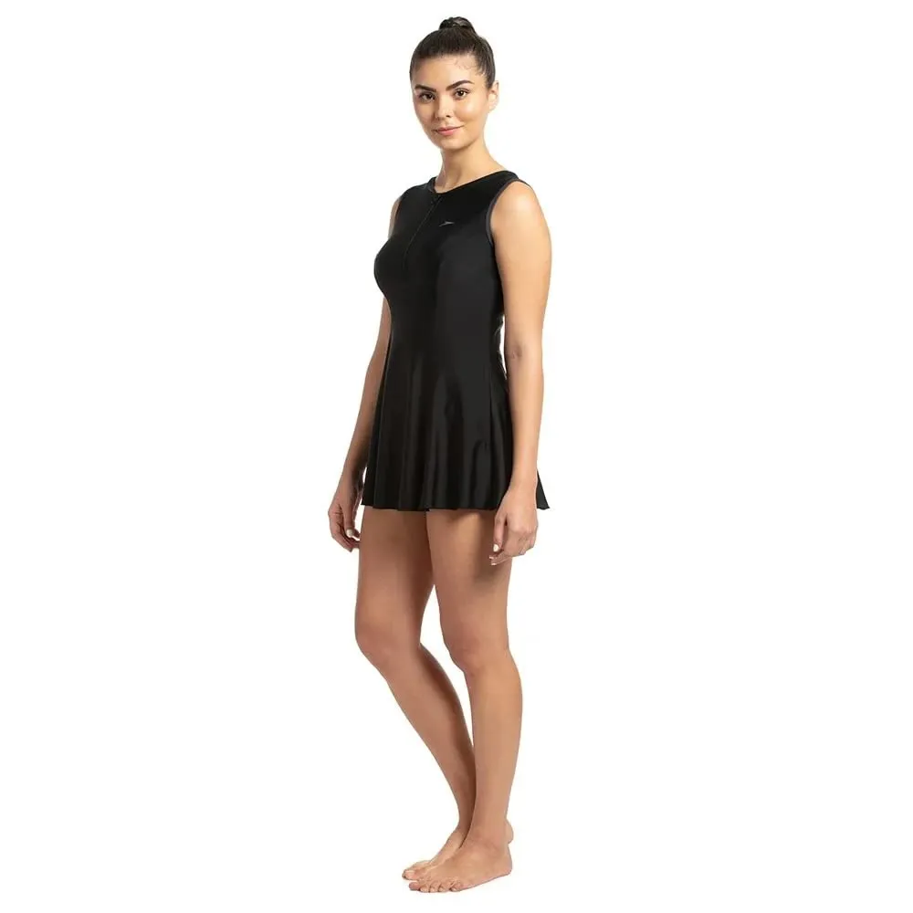 Speedo Women's Closedback Swimdress with Boyleg (Black/Dapple Grey)