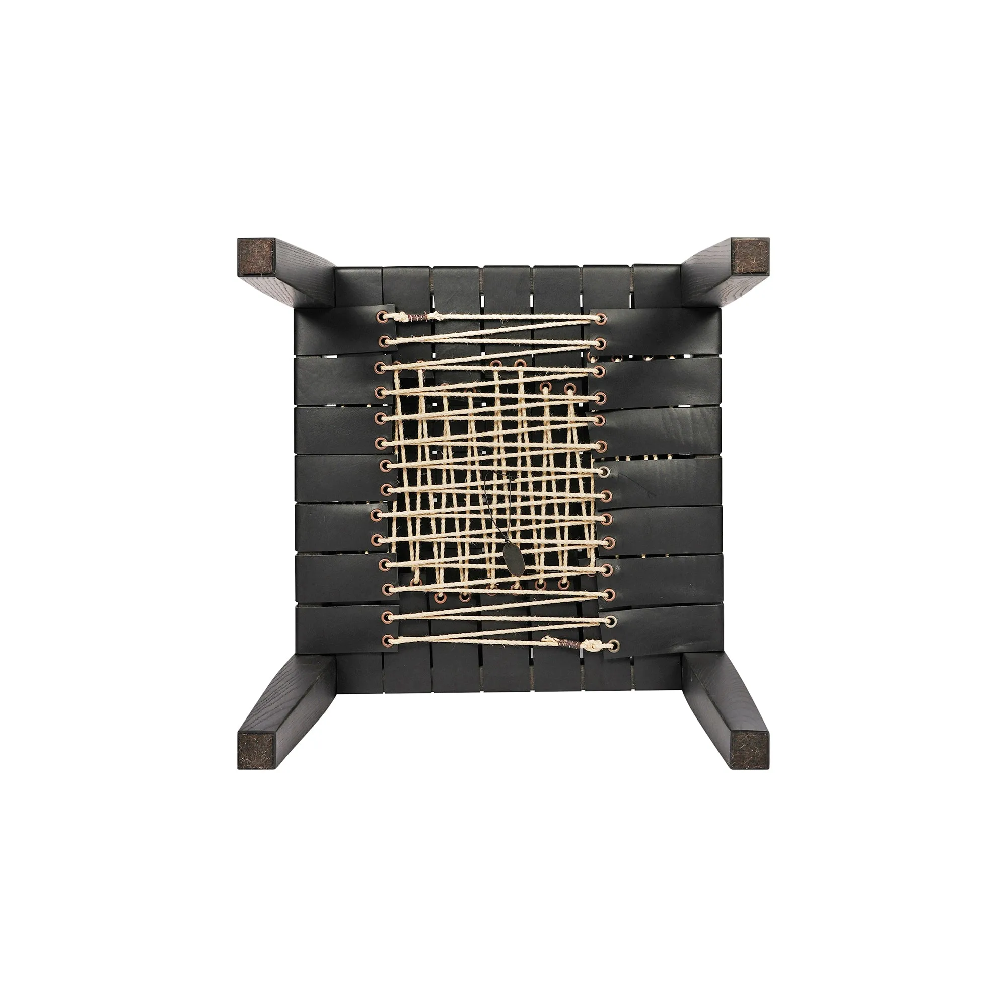 Square Short Stool Leather Black