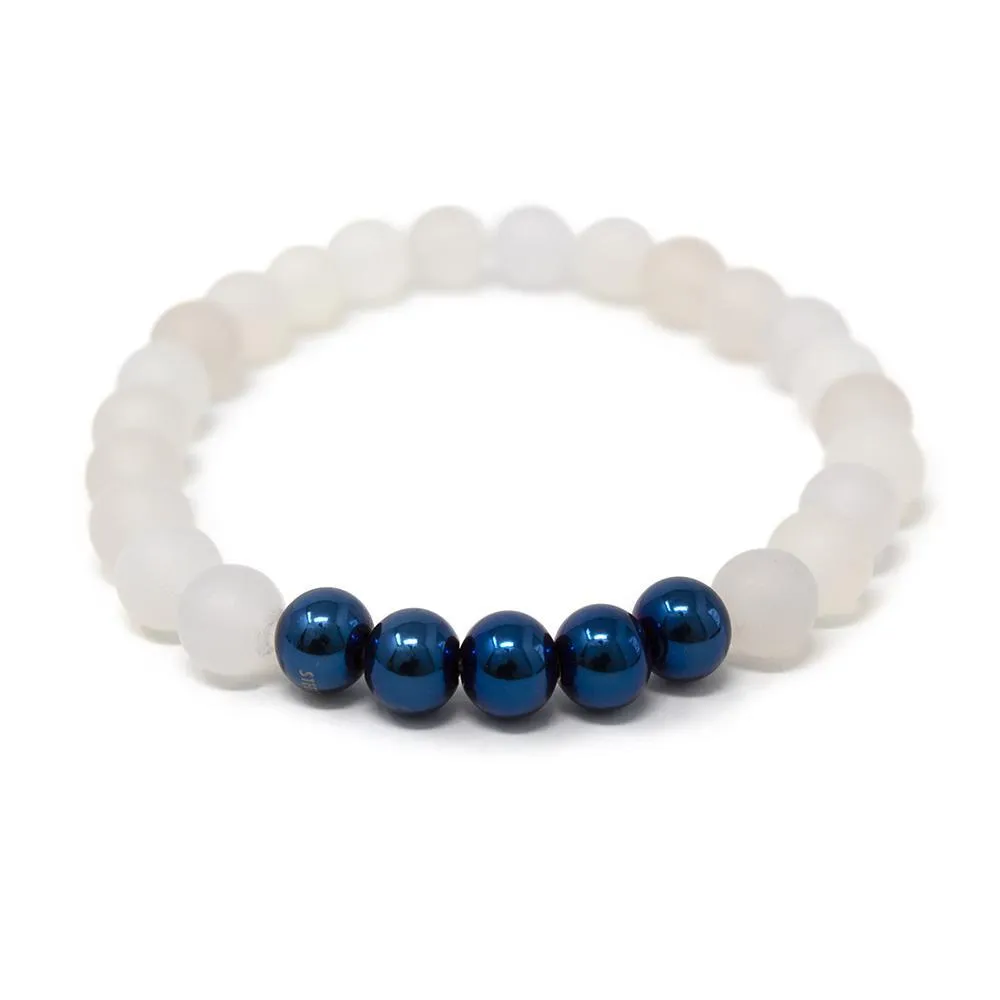 Stainless Steel Barrel Beaded Bracelet White Blue