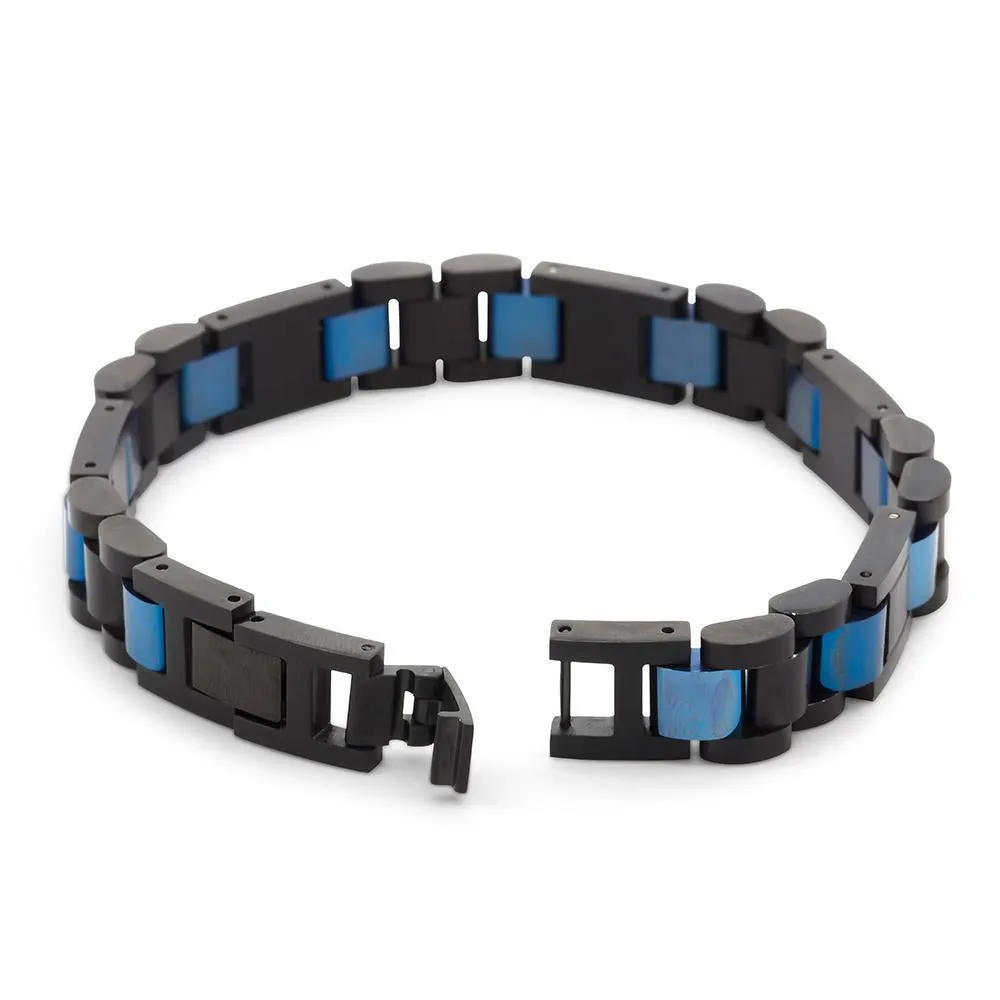 Stainless Steel Black Ion Plated and Blue Ion Plated Bracelet