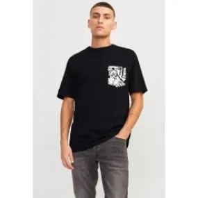 T-shirt con stampa girocollo uomo Nero