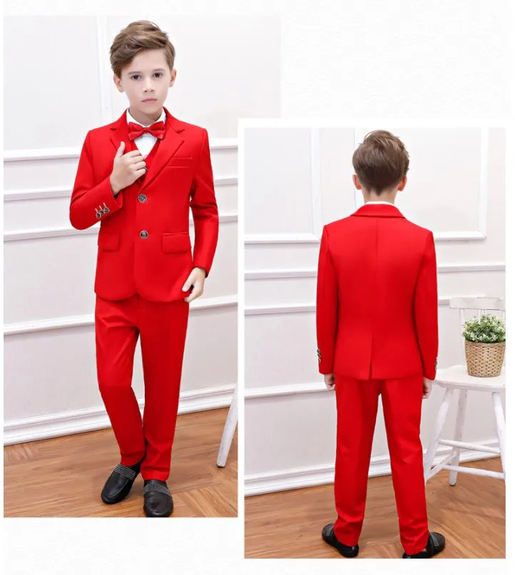 Traje de Nino Formal Suit for Boys Red Wedding Suit Kids Party Photograph Set Teenager Tuxedo