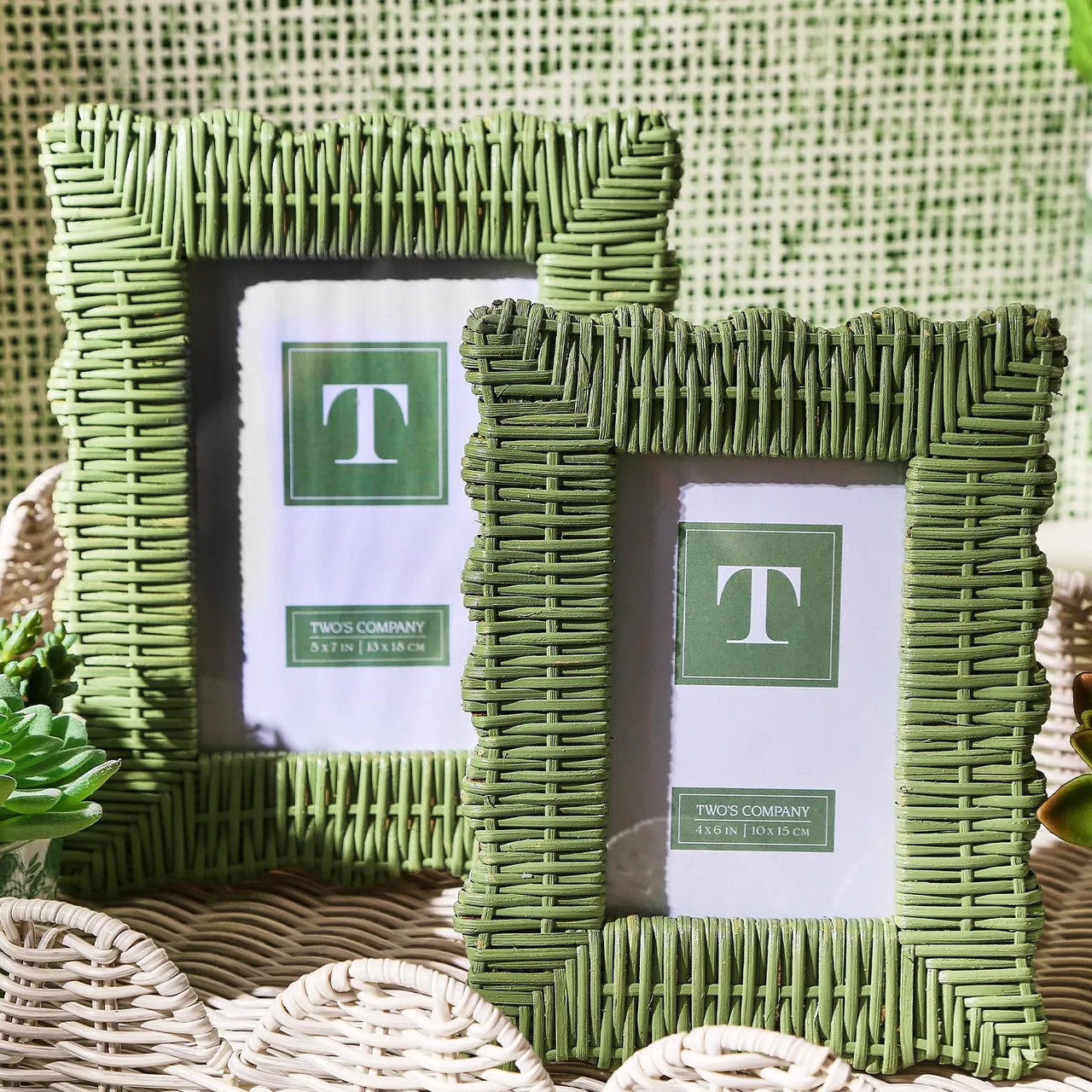 Two's Company Wicker Weave Green Frame, 5x7