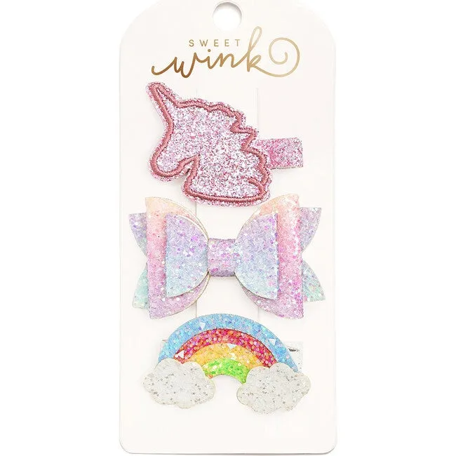 Unicorn Rainbow Hair Clips - Set of 3