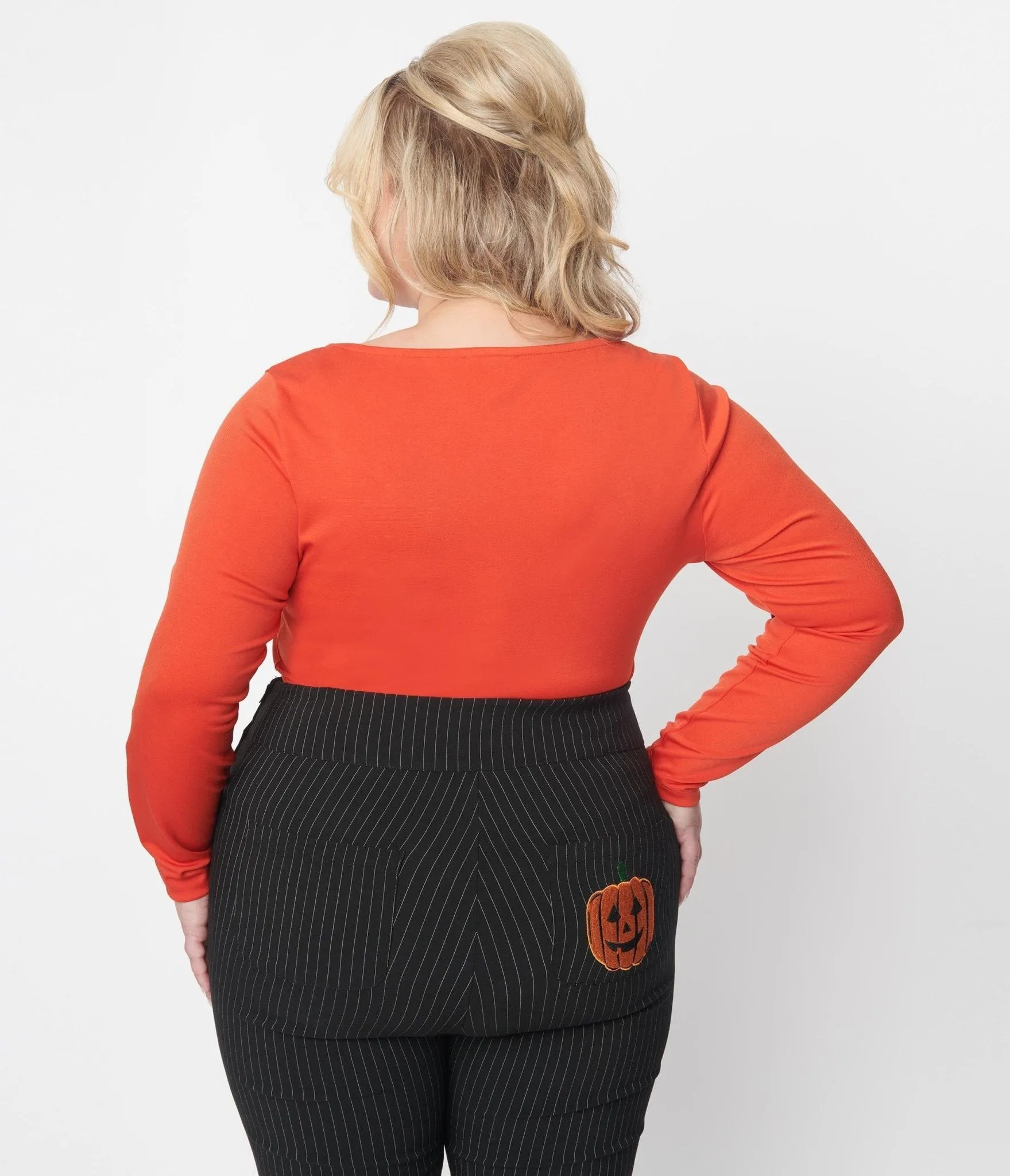 Unique Vintage Orange & Black Bat Bow Long Sleeve Top