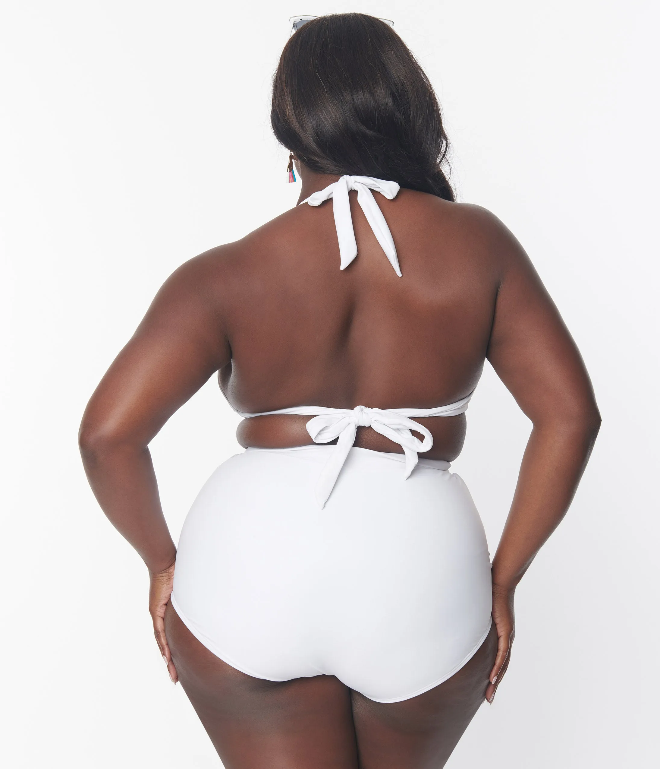 Unique Vintage Plus Size White Halter Swim Top