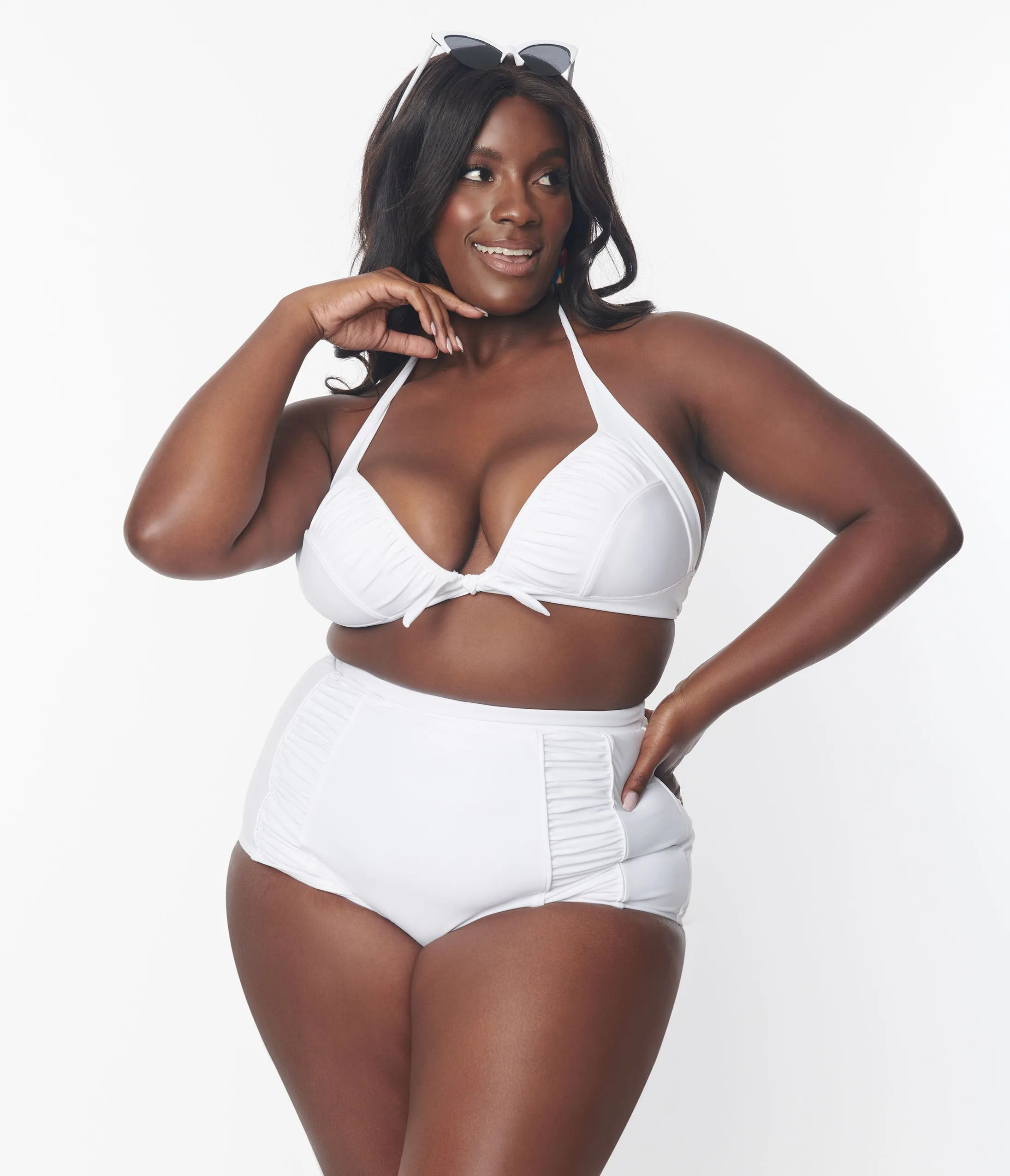 Unique Vintage Plus Size White Halter Swim Top