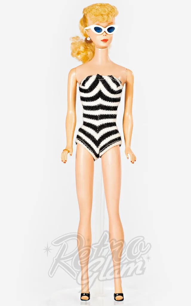 Unique Vintage X Barbie Black & White Chevron Stripe Swimsuit