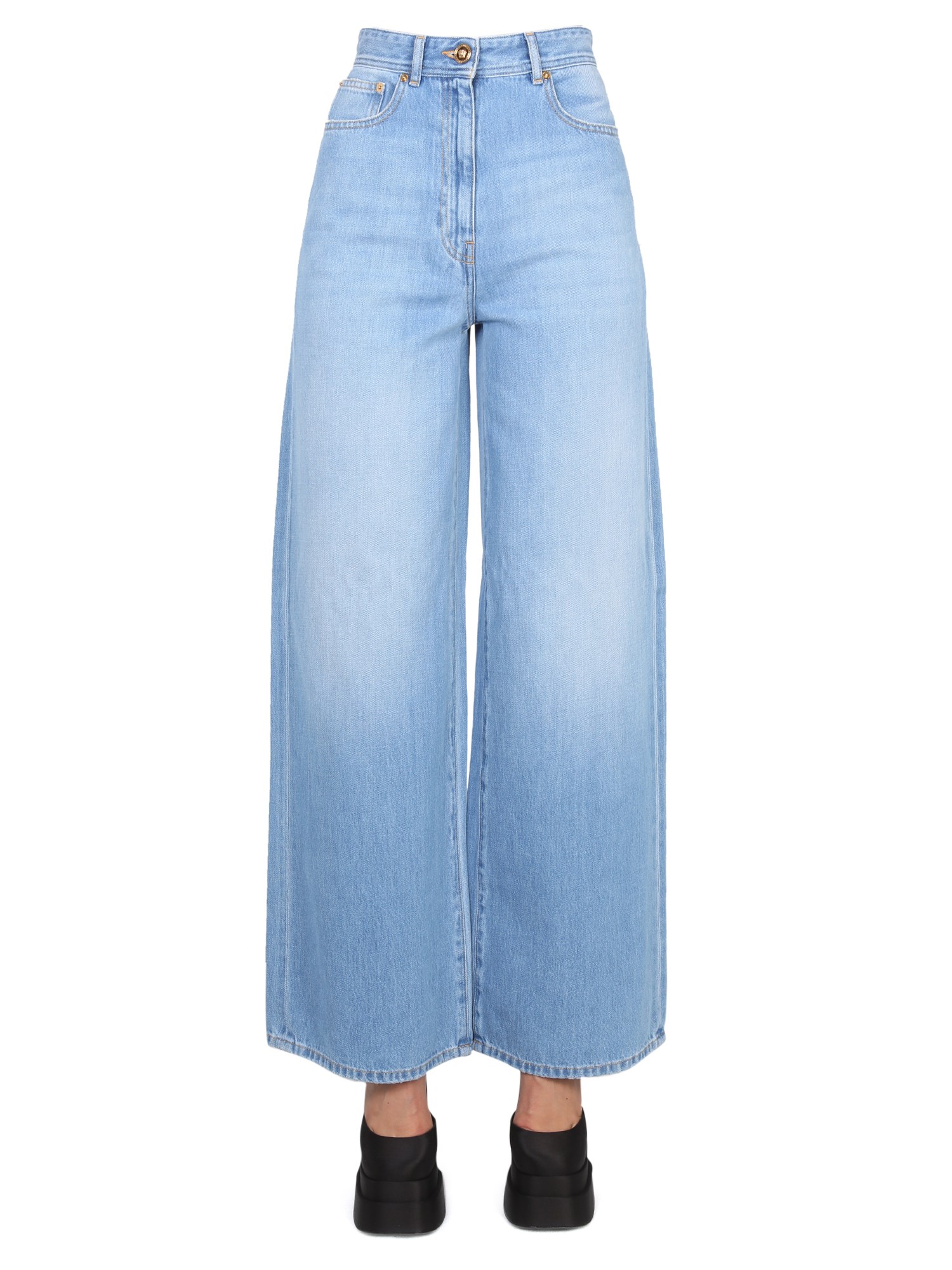 VERSACE    COTTON DENIM MEDUSA WIDE LEG JEANS