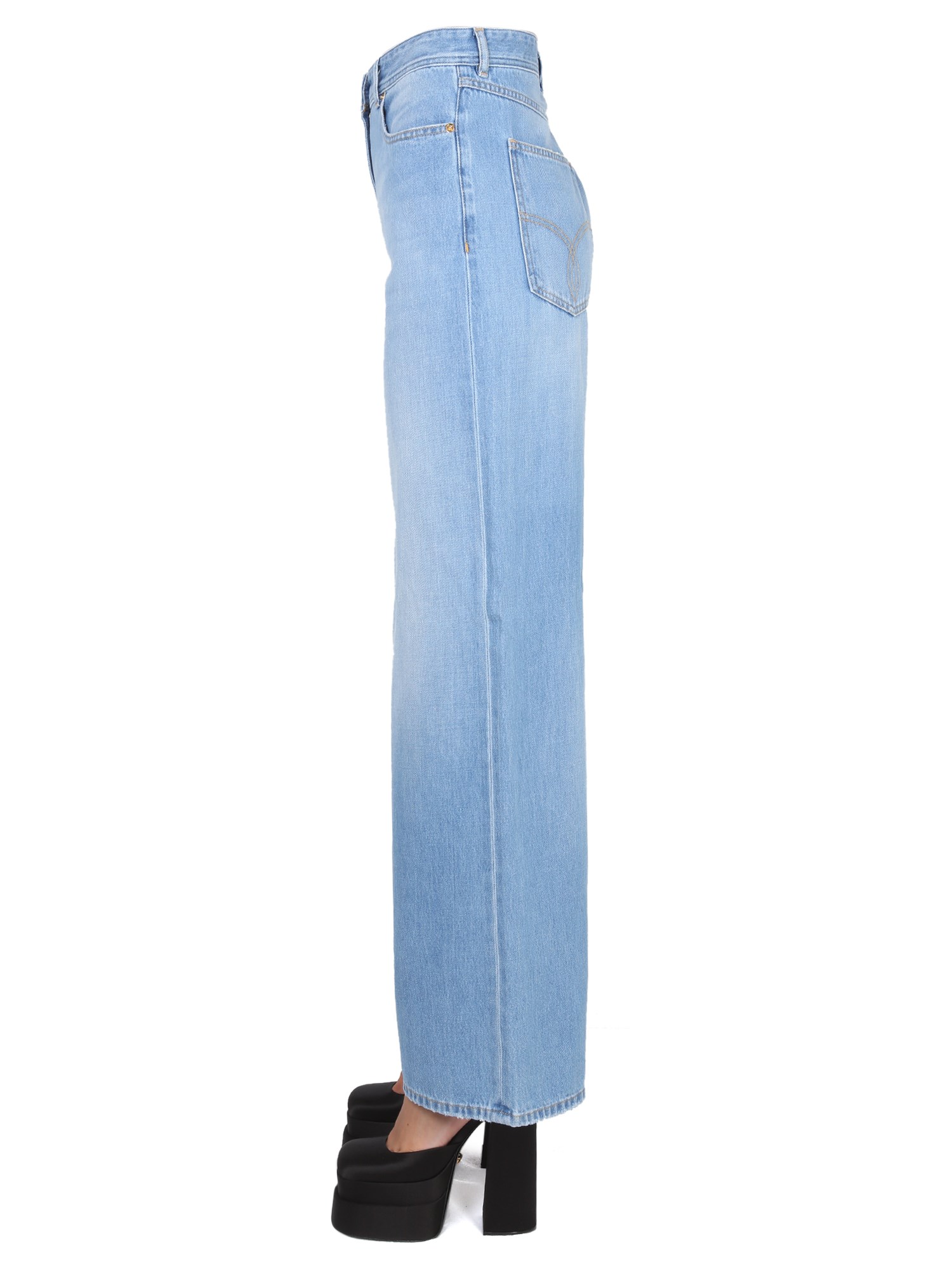 VERSACE    COTTON DENIM MEDUSA WIDE LEG JEANS