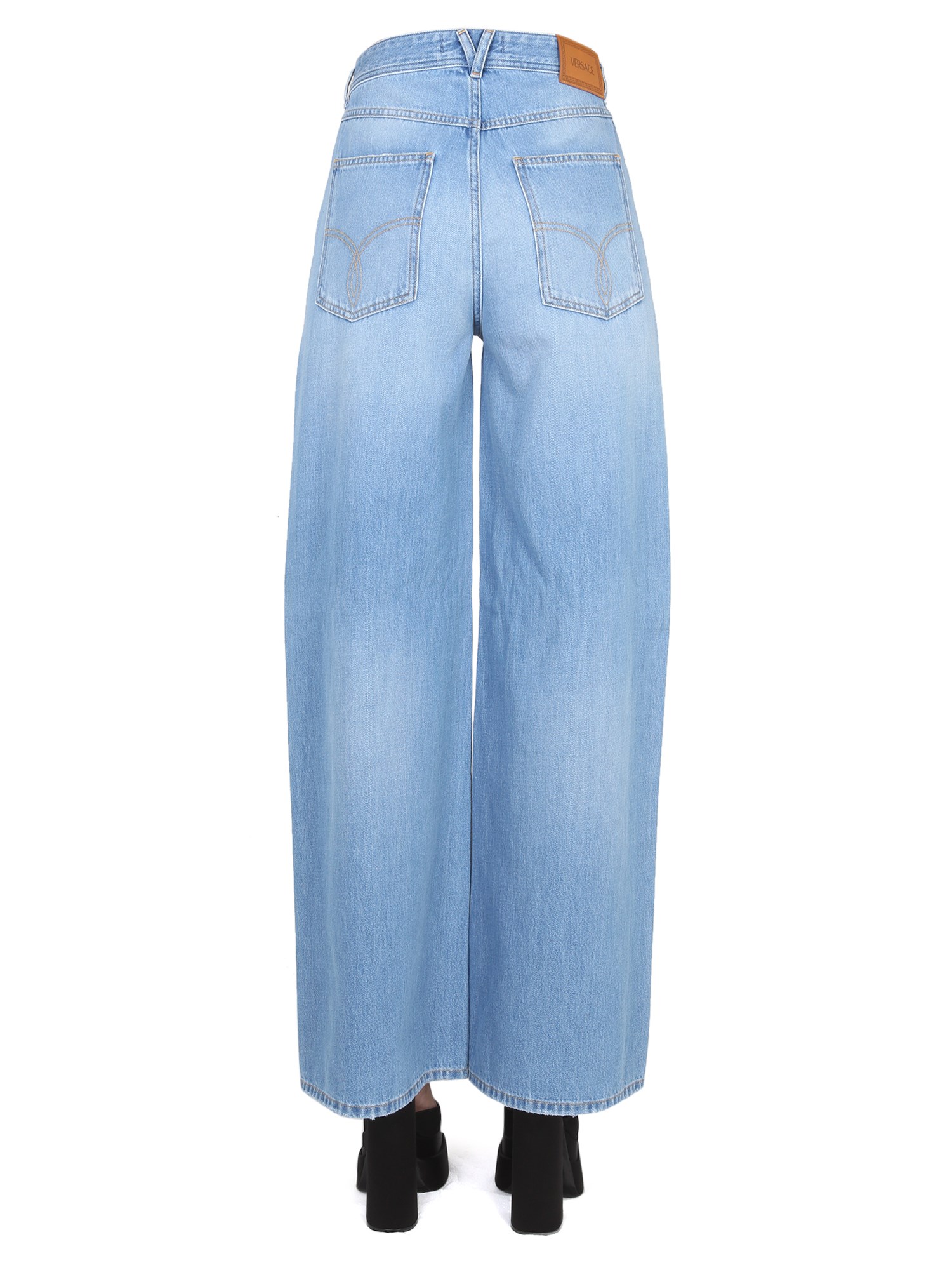 VERSACE    COTTON DENIM MEDUSA WIDE LEG JEANS