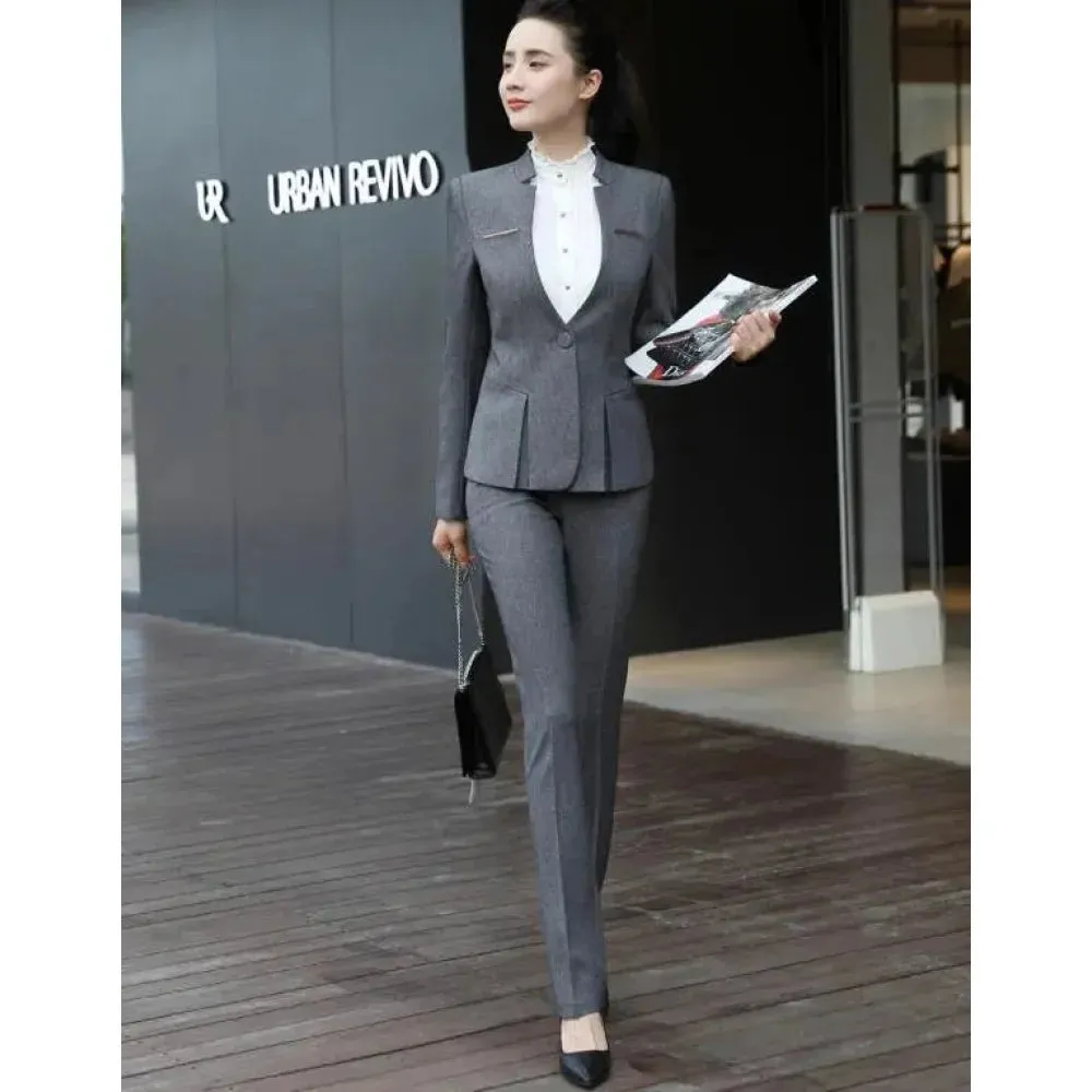 Women's Office Formal Style Notched Collar Blazer Pants Skirt Two-Piece Set