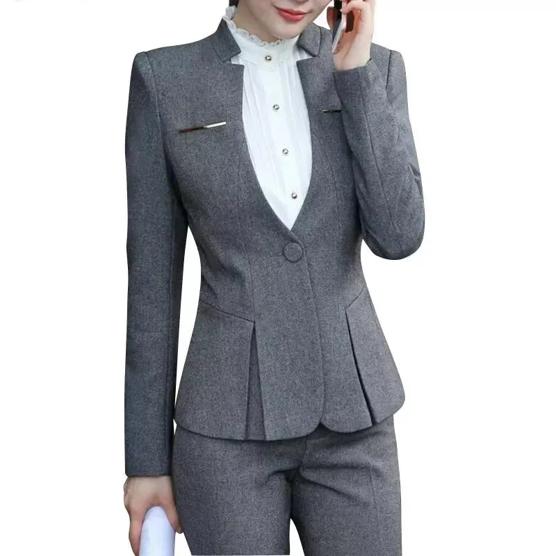 Women's Office Formal Style Notched Collar Blazer Pants Skirt Two-Piece Set