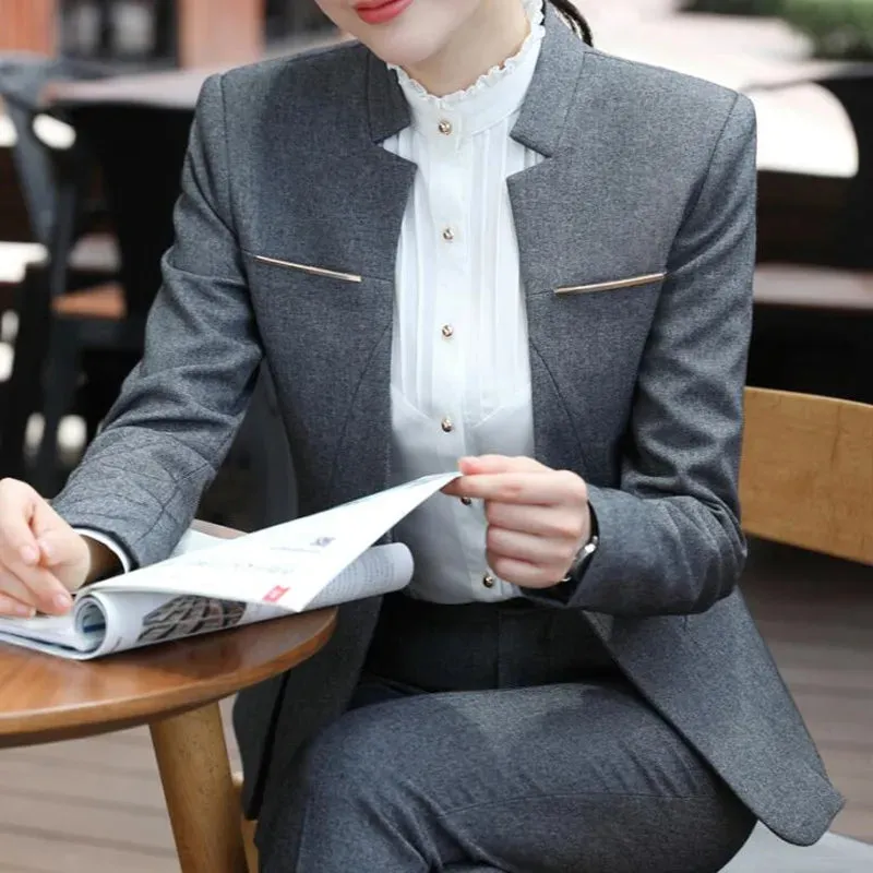 Women's Office Formal Style Notched Collar Blazer Pants Skirt Two-Piece Set