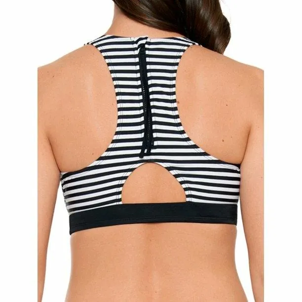 Women's striped high neck swimsuit top