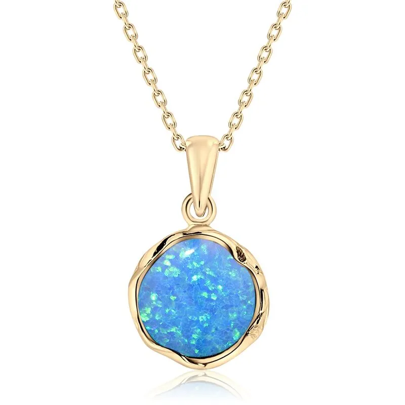 Yellow Gold Plated Round Blue Opal 12mm Pendant