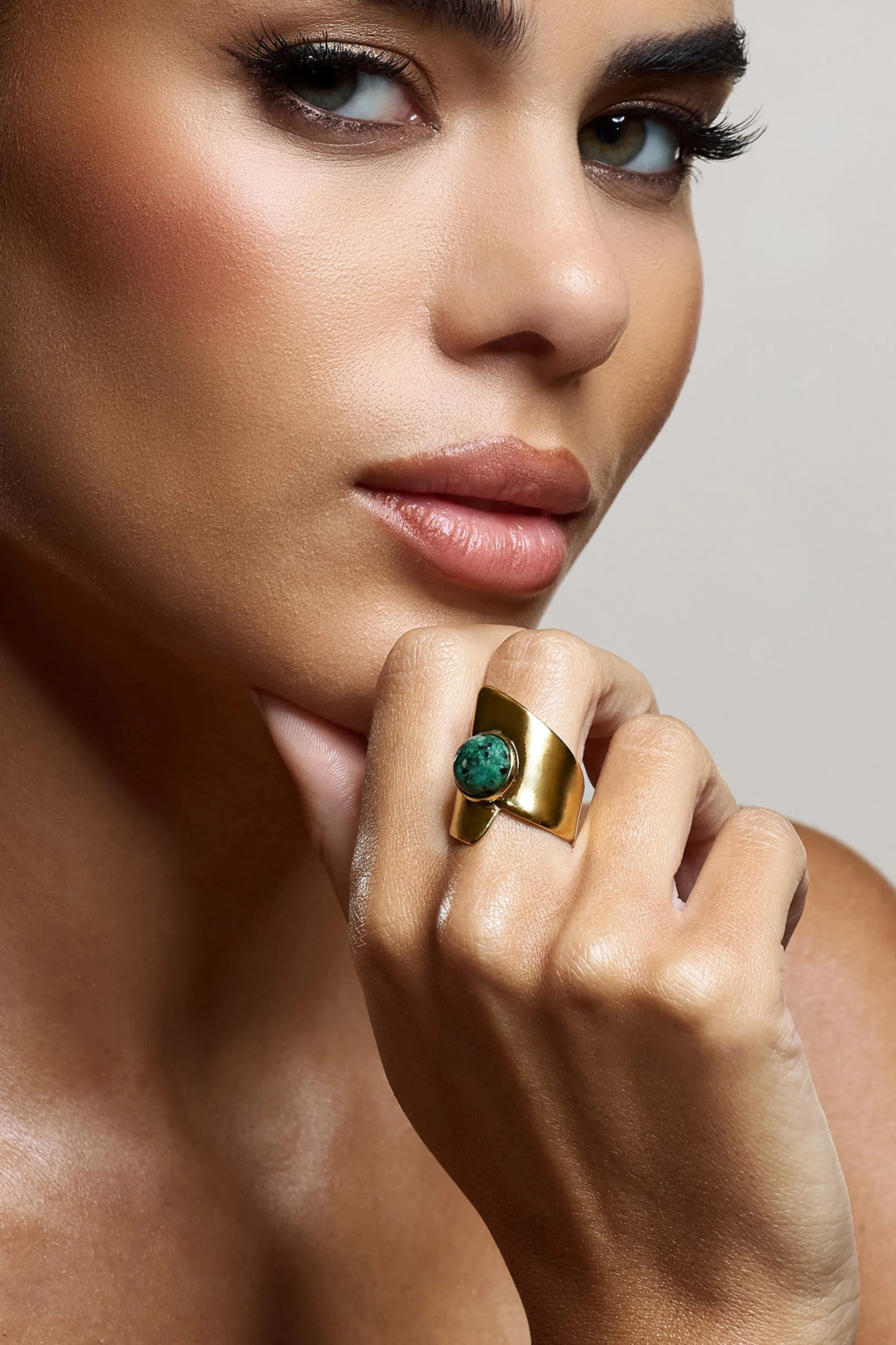 Zuri | Green Pendant Adjustable Gold Ring